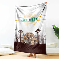South Africa Wildlife Pride Blanket Big Five with National Flag and Protea Floral Accent