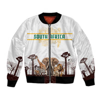 South Africa Wildlife Pride Bomber Jacket Big Five with National Flag and Protea Floral Accent