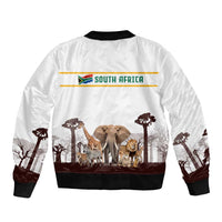 South Africa Wildlife Pride Bomber Jacket Big Five with National Flag and Protea Floral Accent
