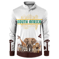 South Africa Wildlife Pride Button Sweatshirt Big Five with National Flag and Protea Floral Accent