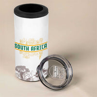 South Africa Wildlife Pride 4 in 1 Can Cooler Tumbler Big Five with National Flag and Protea Floral Accent