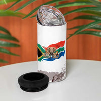 South Africa Wildlife Pride 4 in 1 Can Cooler Tumbler Big Five with National Flag and Protea Floral Accent