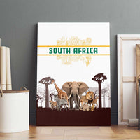 South Africa Wildlife Pride Canvas Wall Art Big Five with National Flag and Protea Floral Accent