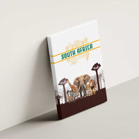 South Africa Wildlife Pride Canvas Wall Art Big Five with National Flag and Protea Floral Accent