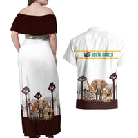 South Africa Wildlife Pride Couples Matching Off Shoulder Maxi Dress and Hawaiian Shirt Big Five with National Flag and Protea Floral Accent
