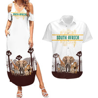 South Africa Wildlife Pride Couples Matching Summer Maxi Dress and Hawaiian Shirt Big Five with National Flag and Protea Floral Accent
