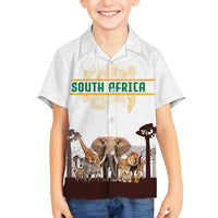 South Africa Wildlife Pride Family Matching Long Sleeve Bodycon Dress and Hawaiian Shirt Big Five with National Flag and Protea Floral Accent