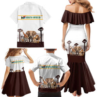 South Africa Wildlife Pride Family Matching Mermaid Dress and Hawaiian Shirt Big Five with National Flag and Protea Floral Accent