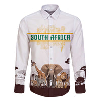 South Africa Wildlife Pride Family Matching Off The Shoulder Long Sleeve Dress and Hawaiian Shirt Big Five with National Flag and Protea Floral Accent