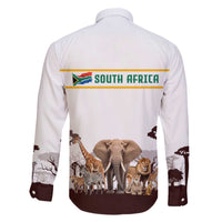 South Africa Wildlife Pride Family Matching Off The Shoulder Long Sleeve Dress and Hawaiian Shirt Big Five with National Flag and Protea Floral Accent