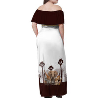 South Africa Wildlife Pride Family Matching Off Shoulder Maxi Dress and Hawaiian Shirt Big Five with National Flag and Protea Floral Accent