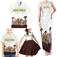 South Africa Wildlife Pride Family Matching Tank Maxi Dress and Hawaiian Shirt Big Five with National Flag and Protea Floral Accent