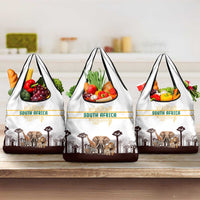 South Africa Wildlife Pride Grocery Bag Big Five with National Flag and Protea Floral Accent