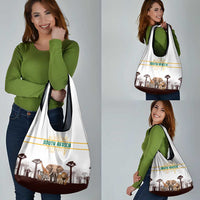South Africa Wildlife Pride Grocery Bag Big Five with National Flag and Protea Floral Accent