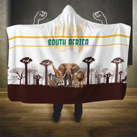 South Africa Wildlife Pride Hooded Blanket Big Five with National Flag and Protea Floral Accent