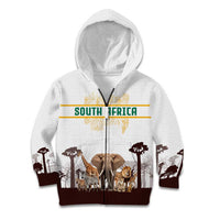 South Africa Wildlife Pride Kid Hoodie Big Five with National Flag and Protea Floral Accent