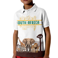 South Africa Wildlife Pride Kid Polo Shirt Big Five with National Flag and Protea Floral Accent