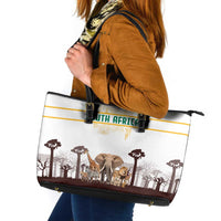 South Africa Wildlife Pride Leather Tote Bag Big Five with National Flag and Protea Floral Accent