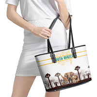 South Africa Wildlife Pride Leather Tote Bag Big Five with National Flag and Protea Floral Accent