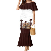 South Africa Wildlife Pride Mermaid Dress Big Five with National Flag and Protea Floral Accent