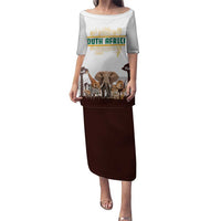 South Africa Wildlife Pride Puletasi Big Five with National Flag and Protea Floral Accent