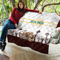 South Africa Wildlife Pride Quilt Big Five with National Flag and Protea Floral Accent