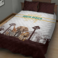 South Africa Wildlife Pride Quilt Bed Set Big Five with National Flag and Protea Floral Accent