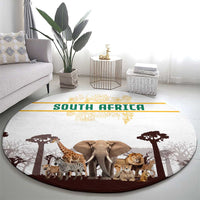 South Africa Wildlife Pride Round Carpet Big Five with National Flag and Protea Floral Accent