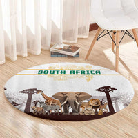 South Africa Wildlife Pride Round Carpet Big Five with National Flag and Protea Floral Accent