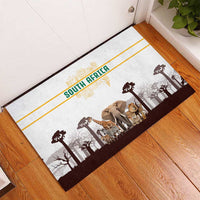 South Africa Wildlife Pride Rubber Doormat Big Five with National Flag and Protea Floral Accent