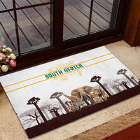 South Africa Wildlife Pride Rubber Doormat Big Five with National Flag and Protea Floral Accent
