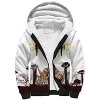 South Africa Wildlife Pride Sherpa Hoodie Big Five with National Flag and Protea Floral Accent