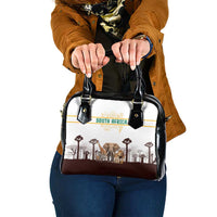 South Africa Wildlife Pride Shoulder Handbag Big Five with National Flag and Protea Floral Accent