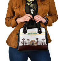 South Africa Wildlife Pride Shoulder Handbag Big Five with National Flag and Protea Floral Accent