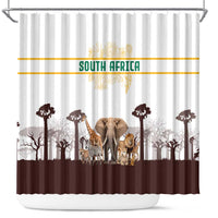 South Africa Wildlife Pride Shower Curtain Big Five with National Flag and Protea Floral Accent