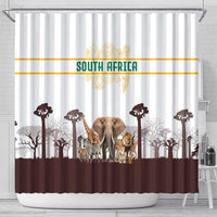 South Africa Wildlife Pride Shower Curtain Big Five with National Flag and Protea Floral Accent