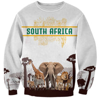 South Africa Wildlife Pride Sweatshirt Big Five with National Flag and Protea Floral Accent