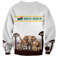 South Africa Wildlife Pride Sweatshirt Big Five with National Flag and Protea Floral Accent