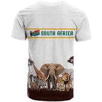 South Africa Wildlife Pride T Shirt Big Five with National Flag and Protea Floral Accent