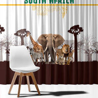 South Africa Wildlife Pride Window Curtain Big Five with National Flag and Protea Floral Accent
