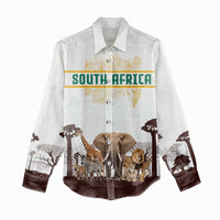 South Africa Wildlife Pride Women Casual Shirt Big Five with National Flag and Protea Floral Accent