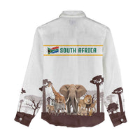 South Africa Wildlife Pride Women Casual Shirt Big Five with National Flag and Protea Floral Accent