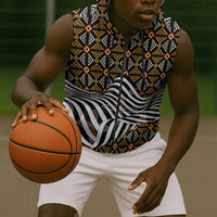 Cameroon Toghu Bamenda Sleeveless Zip Hoodie African Traditional Art
