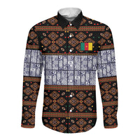 Cameroon Toghu Long Sleeve Button Shirt Flag Coat Of Arms - Traditional Bamenda Art