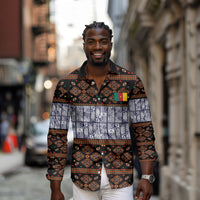 Cameroon Toghu Long Sleeve Button Shirt Flag Coat Of Arms - Traditional Bamenda Art
