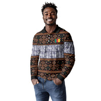 Cameroon Toghu Long Sleeve Polo Shirt Flag Coat Of Arms - Traditional Bamenda Art