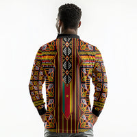 Cameroon Toghu Long Sleeve Polo Shirt Vibrant Bamenda Tribal - Authentic African Folk Art