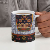 Cameroon Toghu Ethnic Heritage Ceramic Mug Traditional Bamenda Embroidery Style - African Tribal Motifs