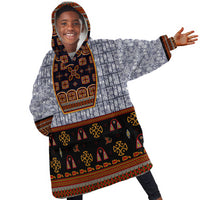 Cameroon Toghu Ethnic Heritage Kid Wearable Blanket Hoodie Traditional Bamenda Embroidery Style - African Tribal Motifs
