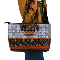 Cameroon Toghu Ethnic Heritage Leather Tote Bag Traditional Bamenda Embroidery Style - African Tribal Motifs